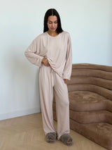Komplet modalowy luźny longsleeve i spodnie, pudrowy