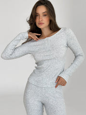 Longsleeve, dzianina prążkowana, szary