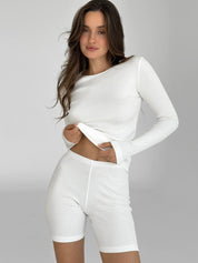 Longsleeve bez guzika, dzianina prążkowana, mleczny