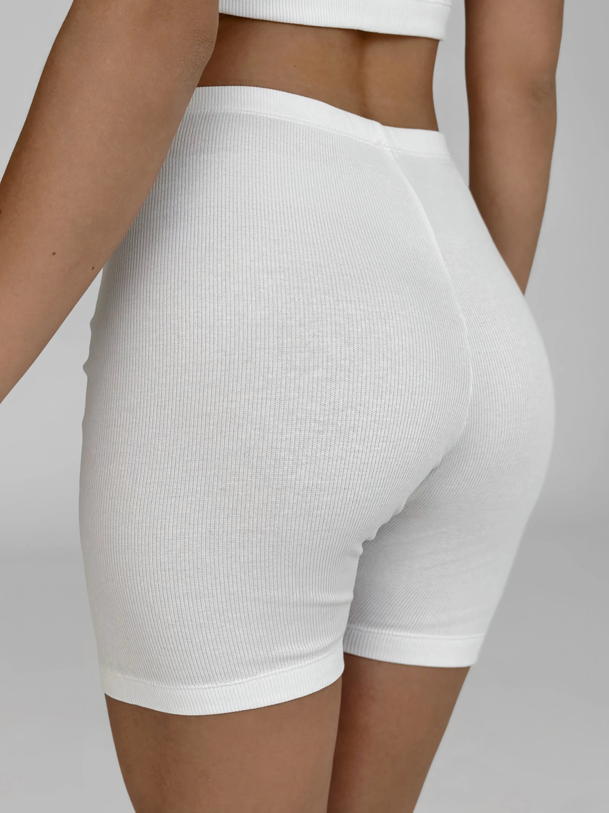 Legginsy kolarskie, dzianina prążkowana, mleczne