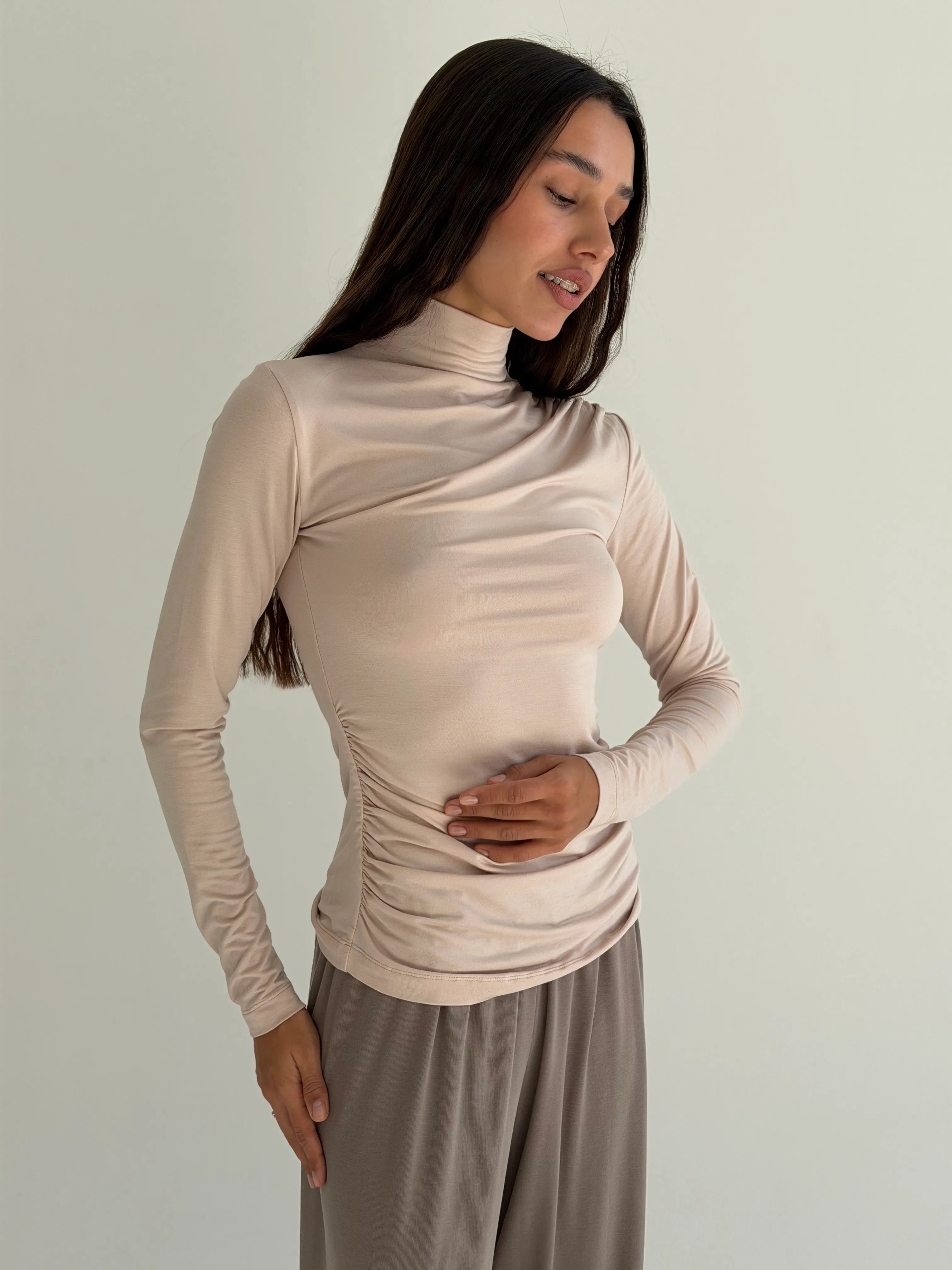 Longsleeve modalowy, pudrowy
