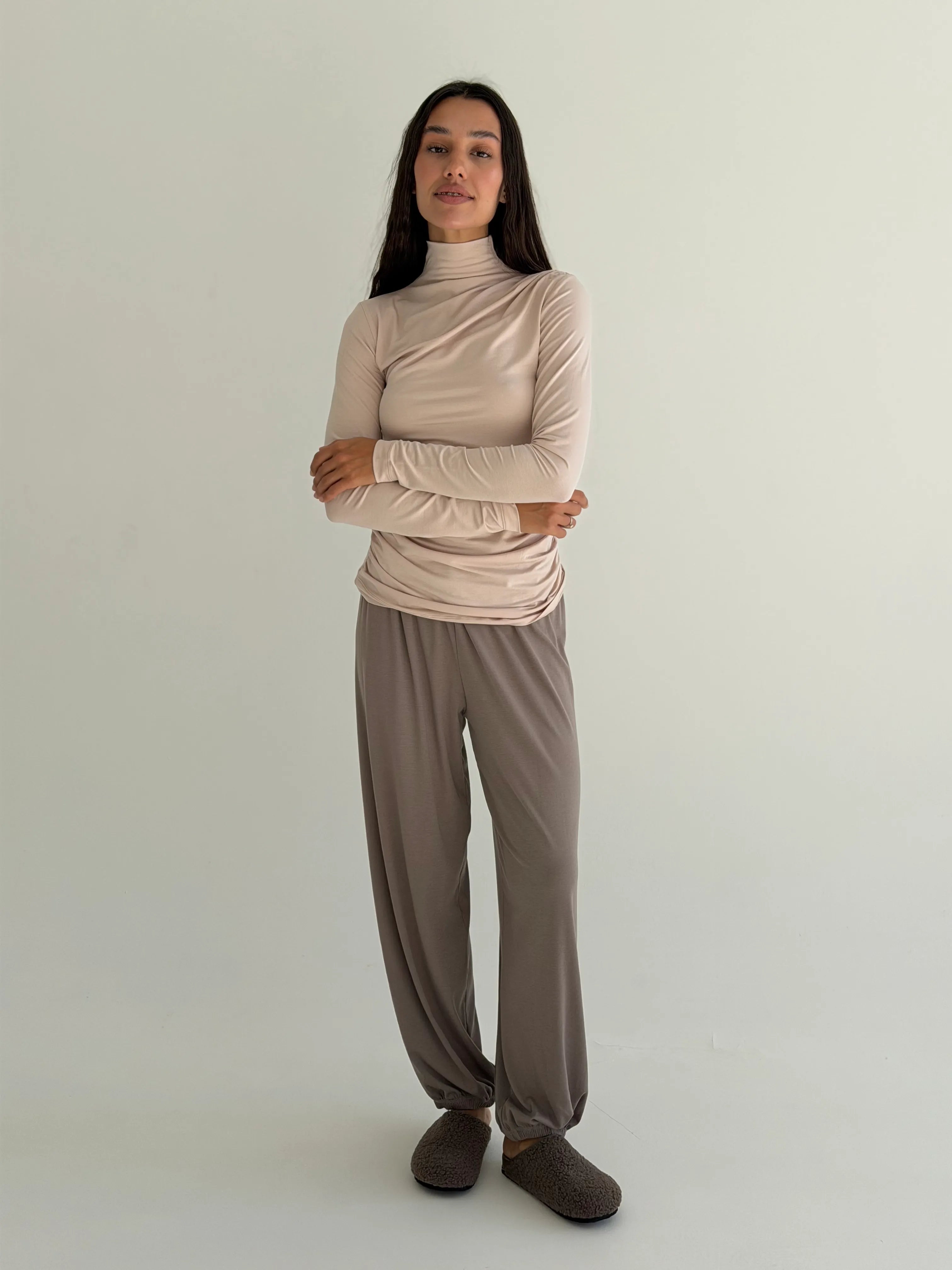 Longsleeve modalowy, pudrowy