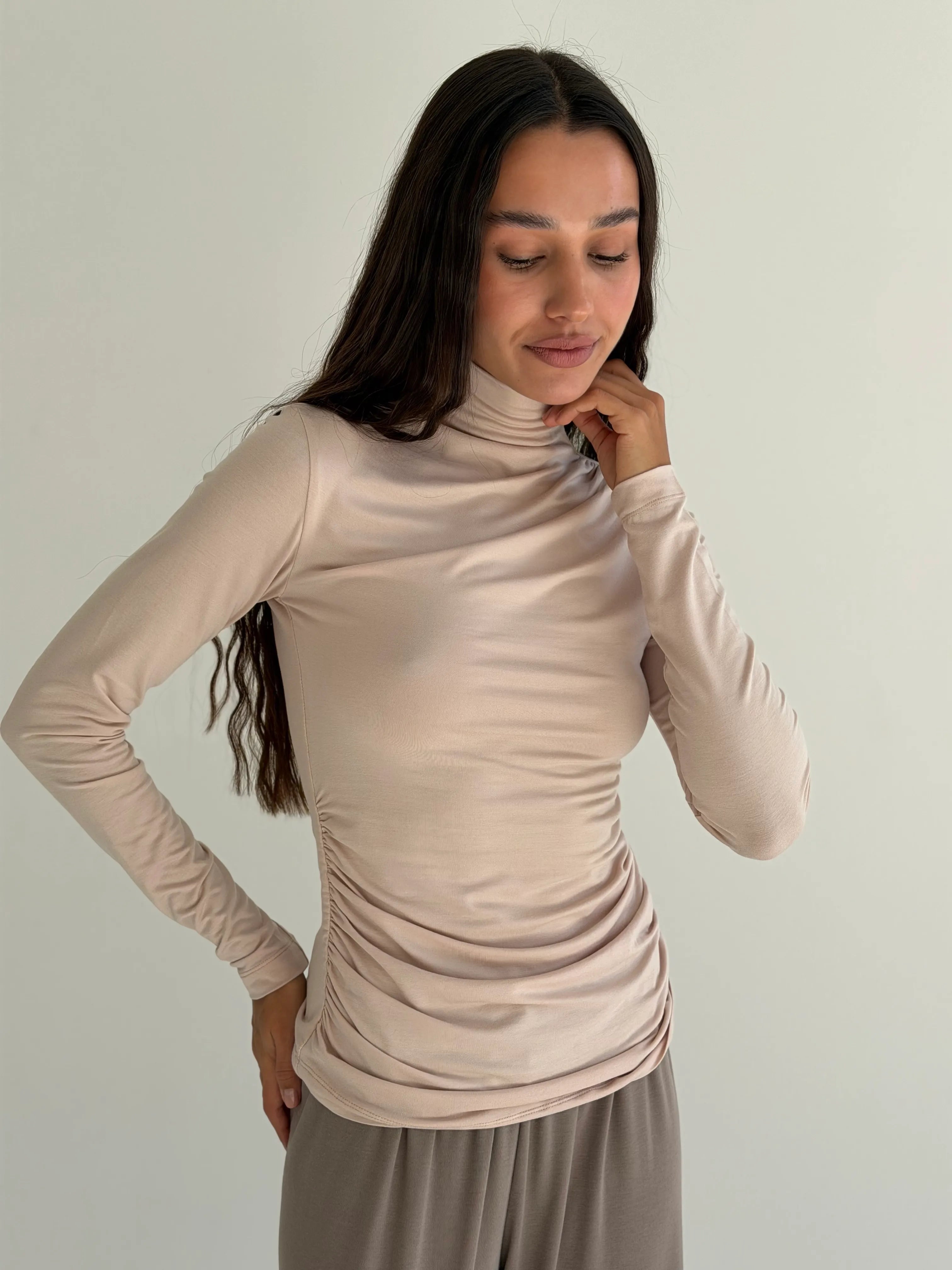 Longsleeve modalowy, pudrowy