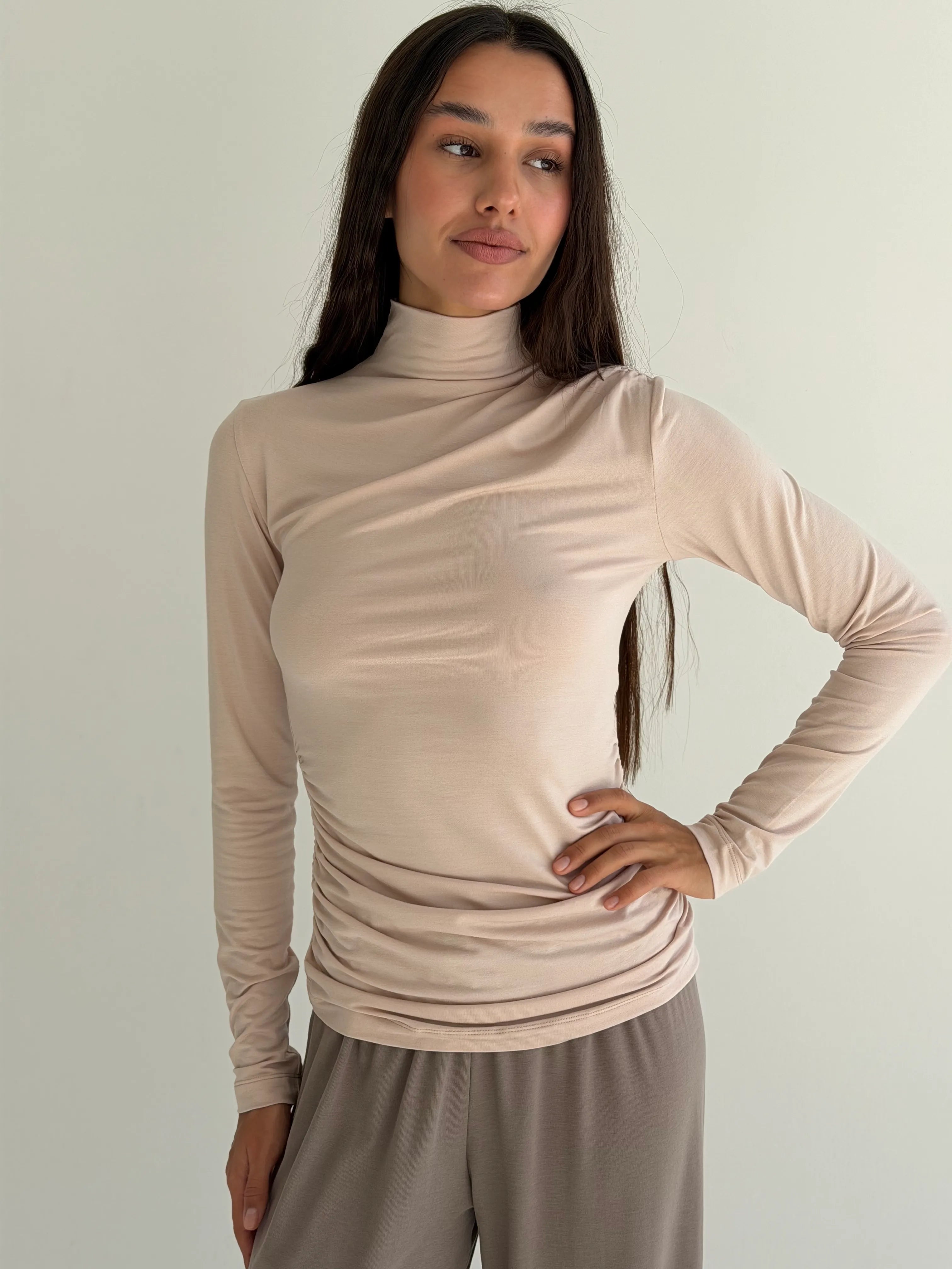 Longsleeve modalowy, pudrowy