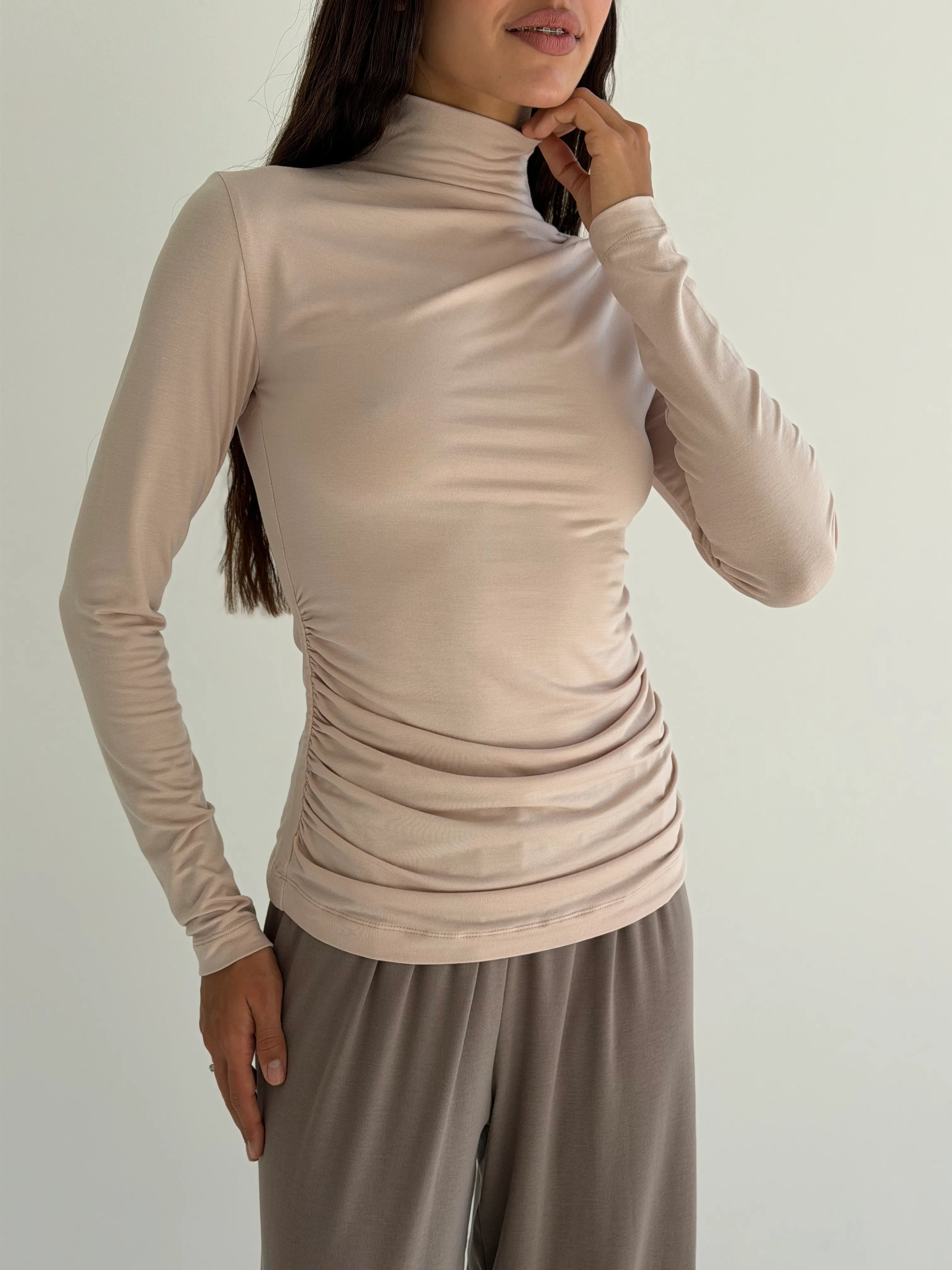 Longsleeve modalowy, pudrowy