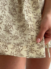 Komplet kimono i szorty, muślin dwuwarstwowy, kremowy w brązowe polne kwiaty