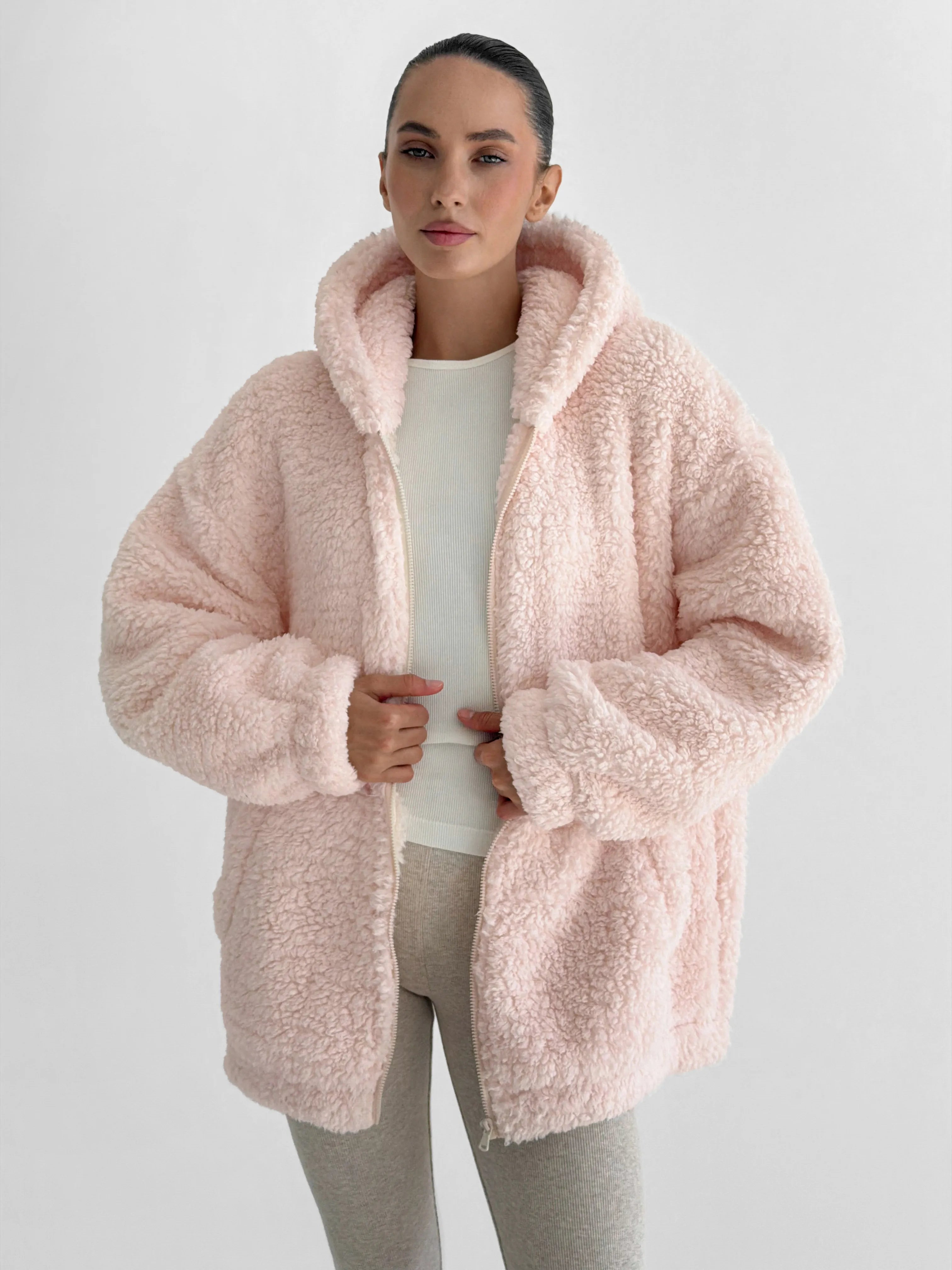 Bluza TEDDY z kapturem, różowa