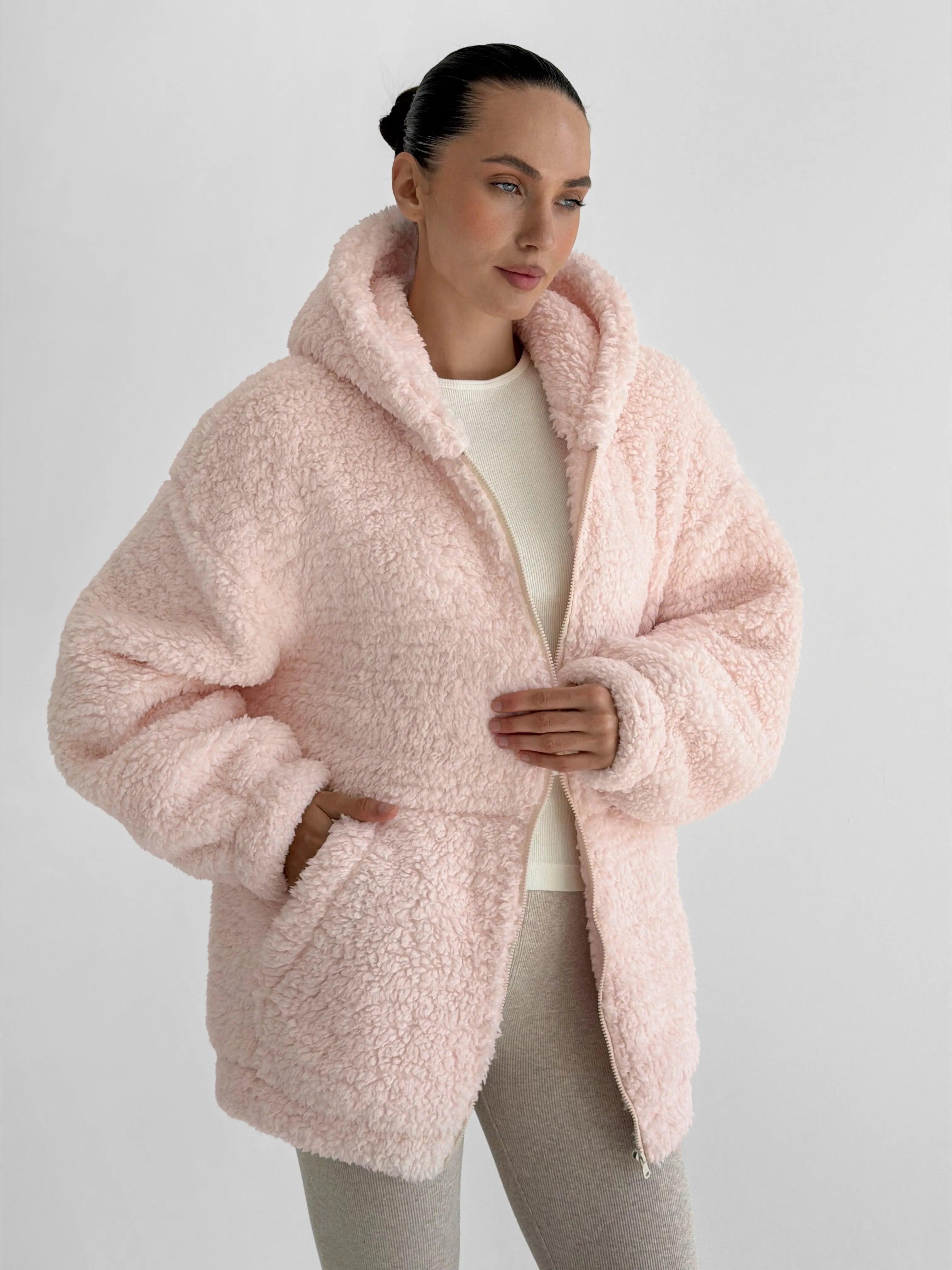Bluza TEDDY z kapturem, różowa