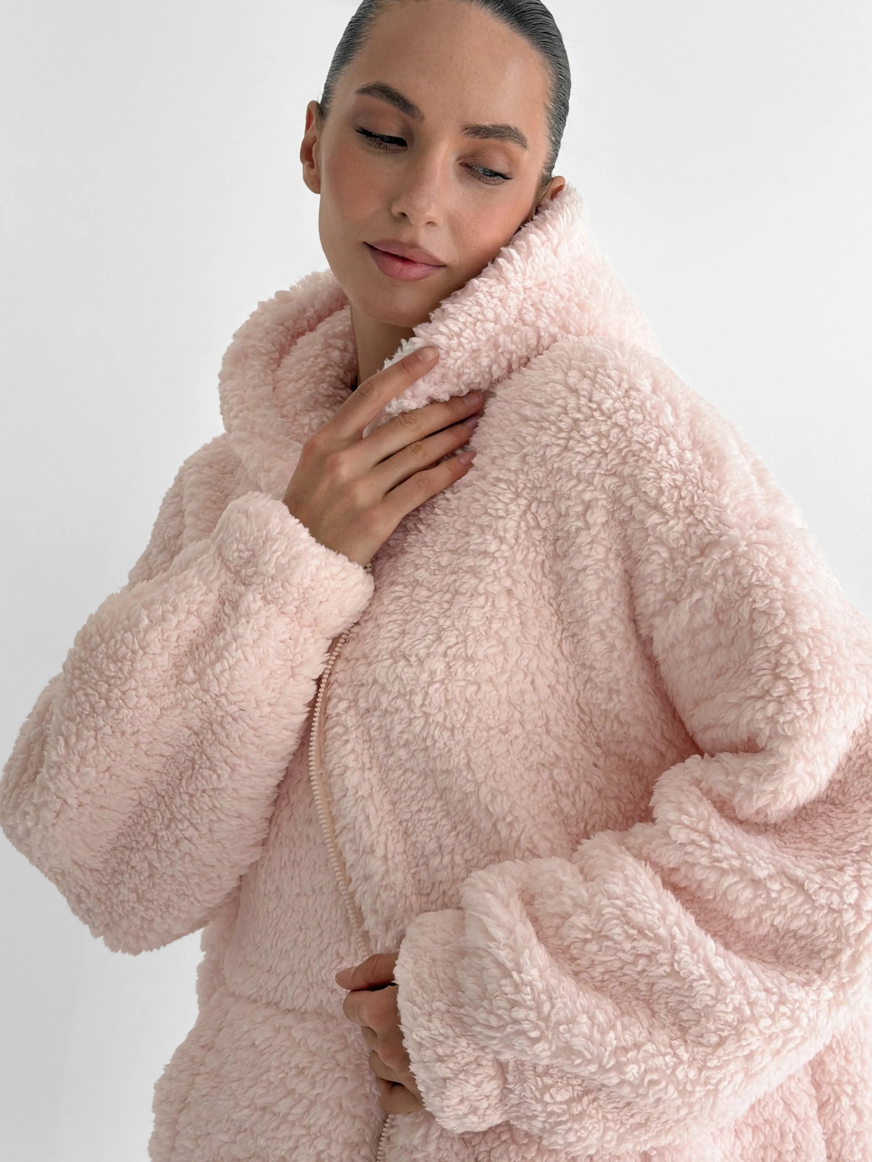 Bluza TEDDY z kapturem, różowa