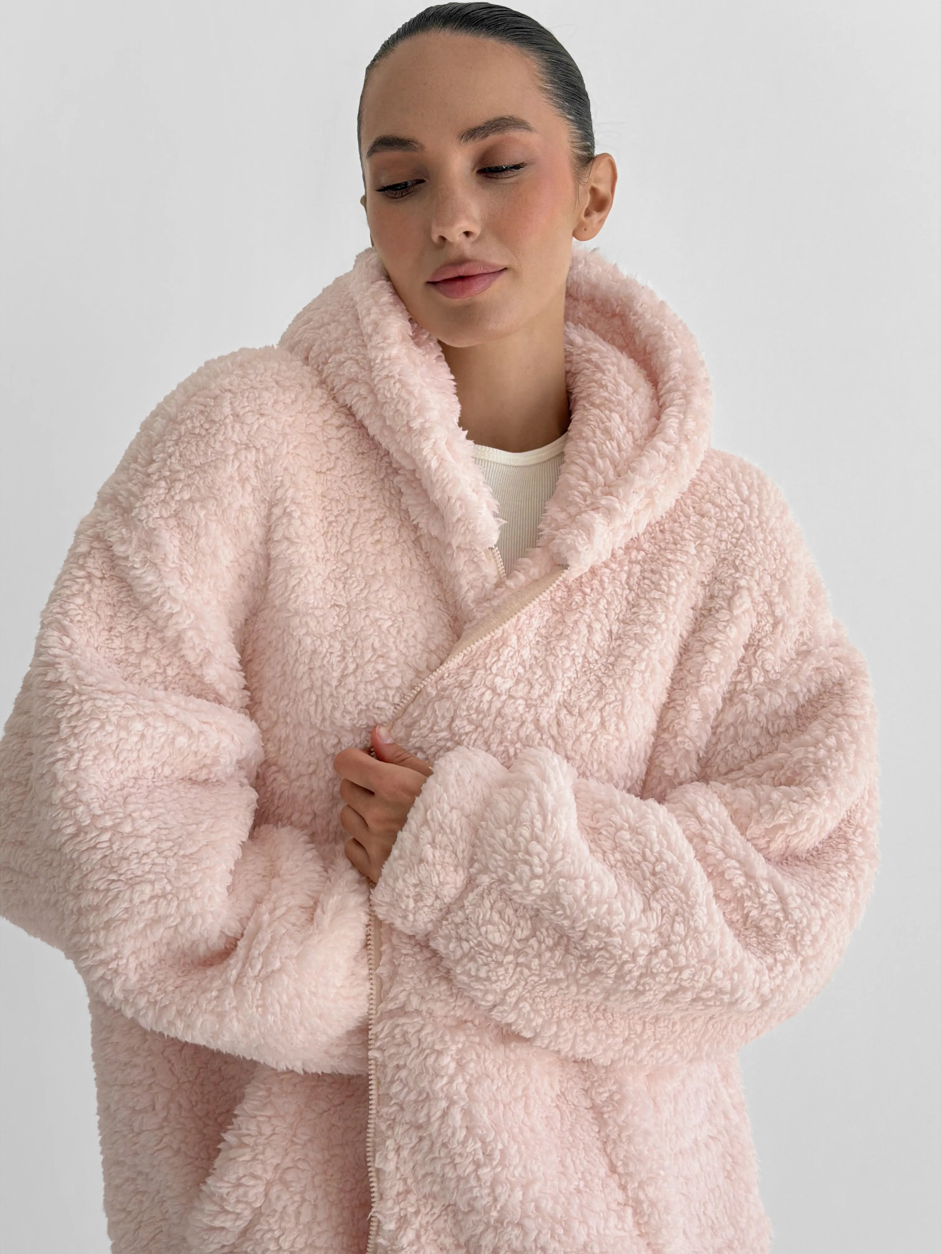 Bluza TEDDY z kapturem, różowa