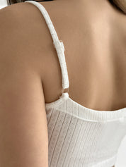Top na ramiączkach, dzianina prążkowana, mleczny
