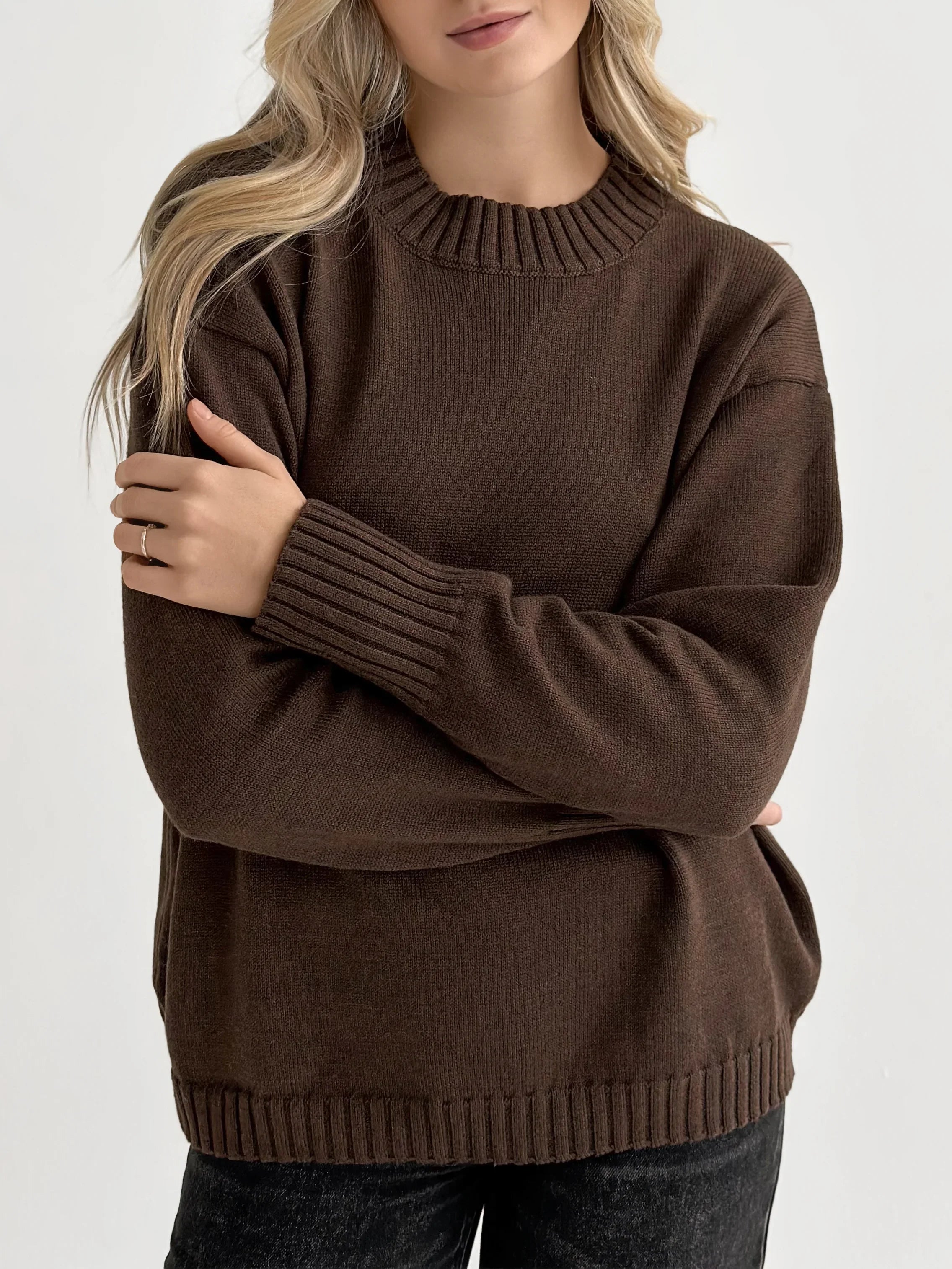 Sweter dziany, brązowy