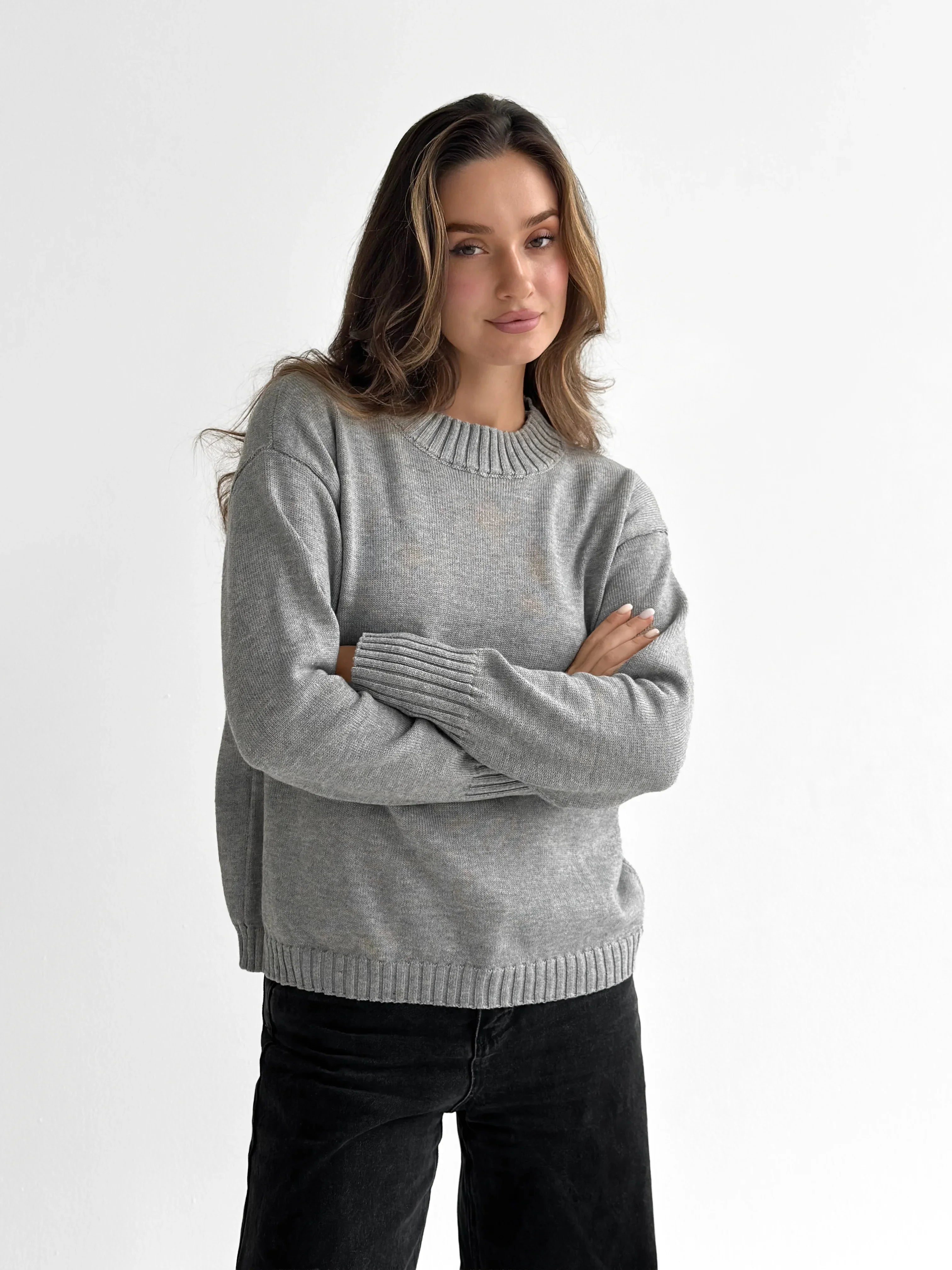 Sweter dziany, szary