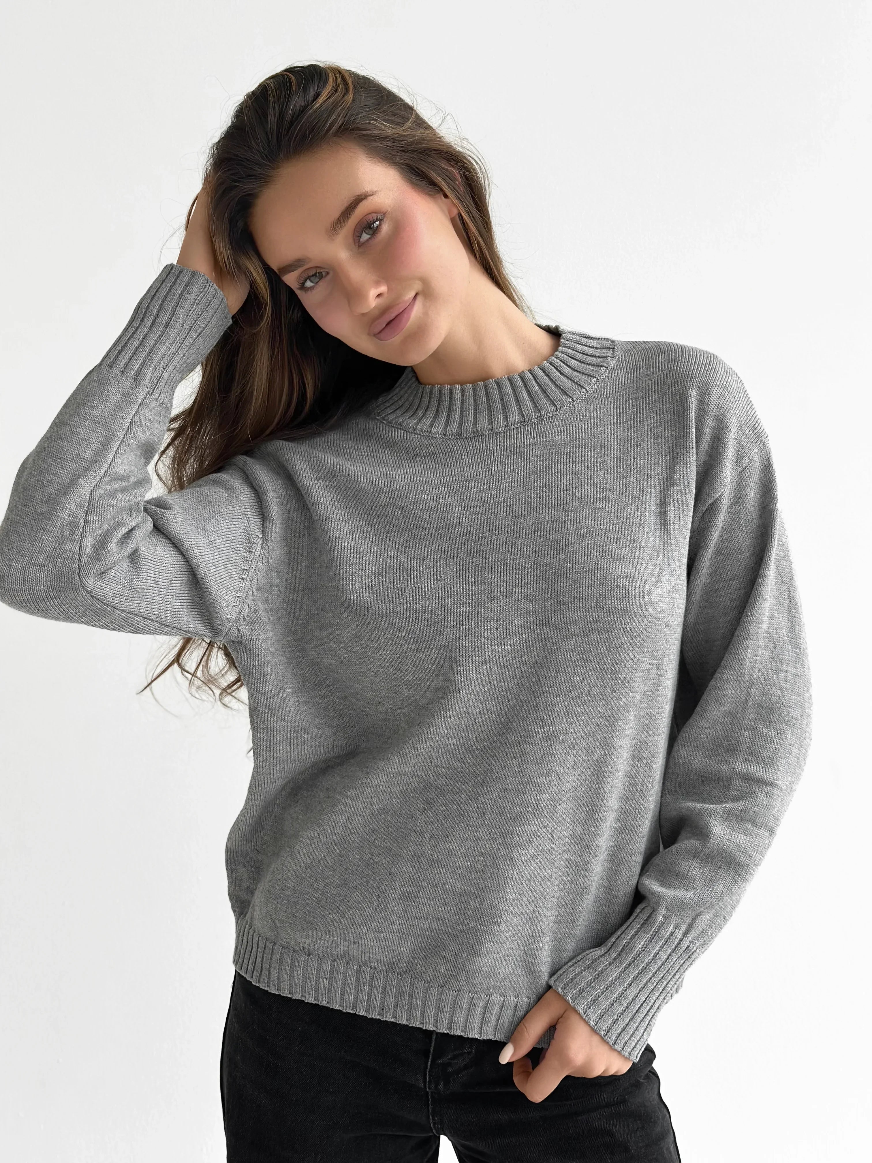 Sweter dziany, szary