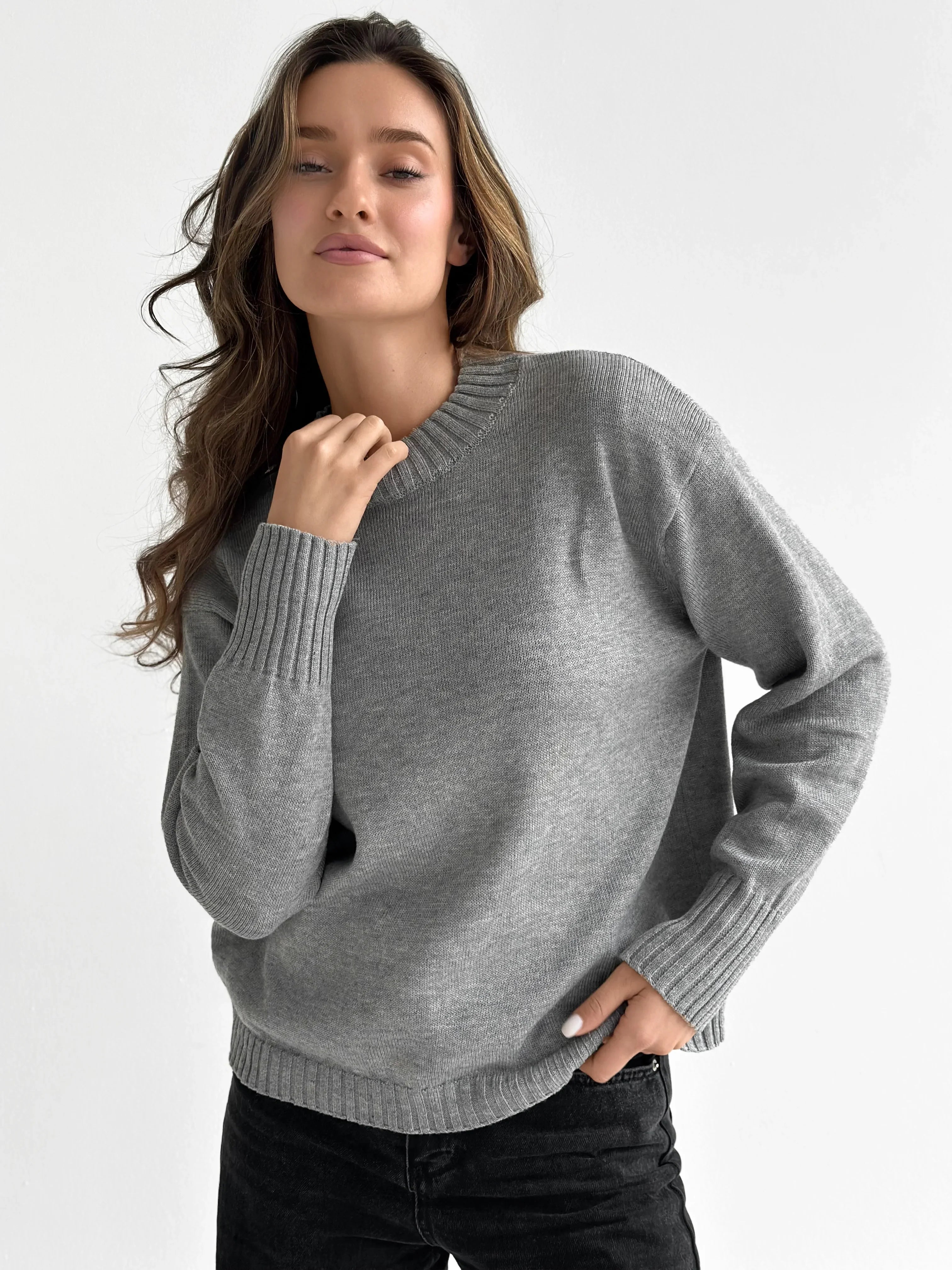 Sweter dziany, szary