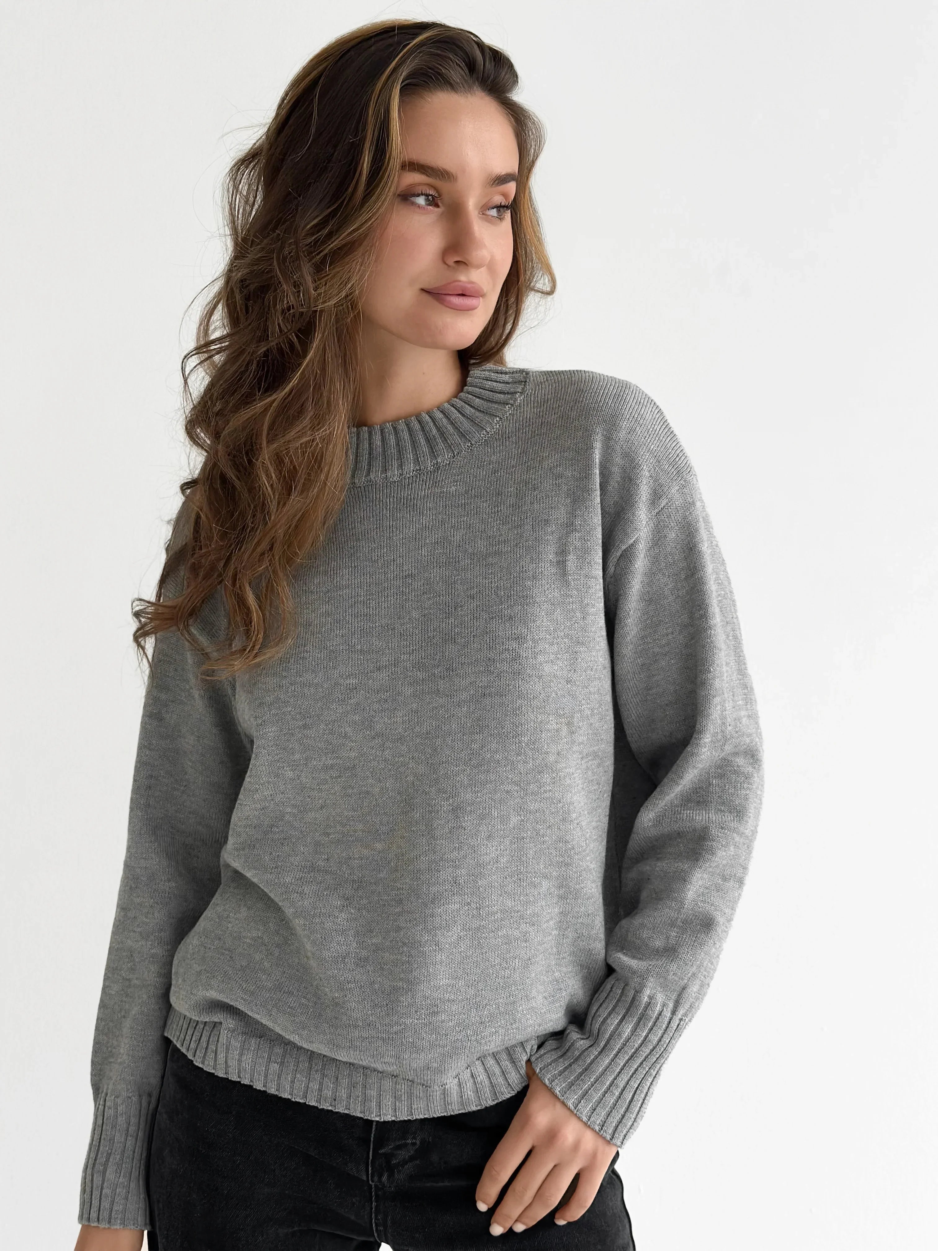 Sweter dziany, szary