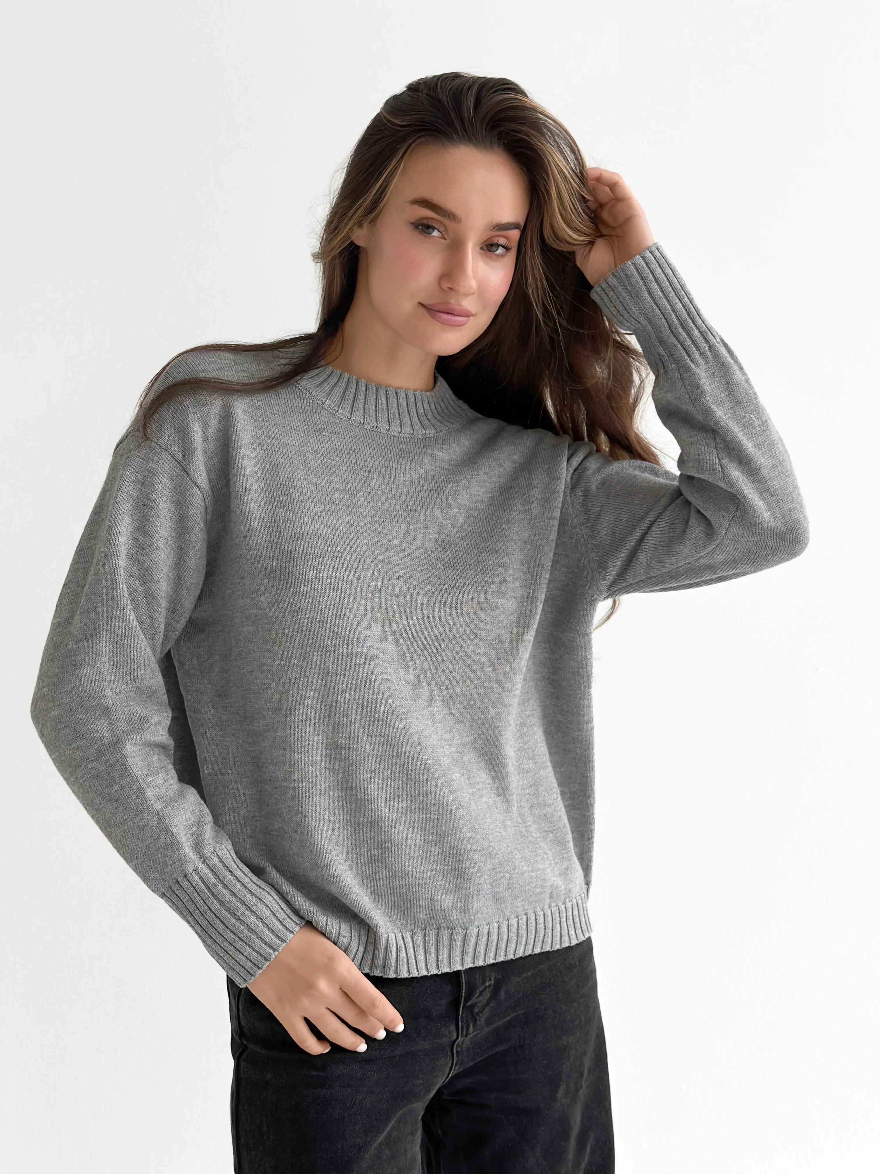 Sweter dziany, szary