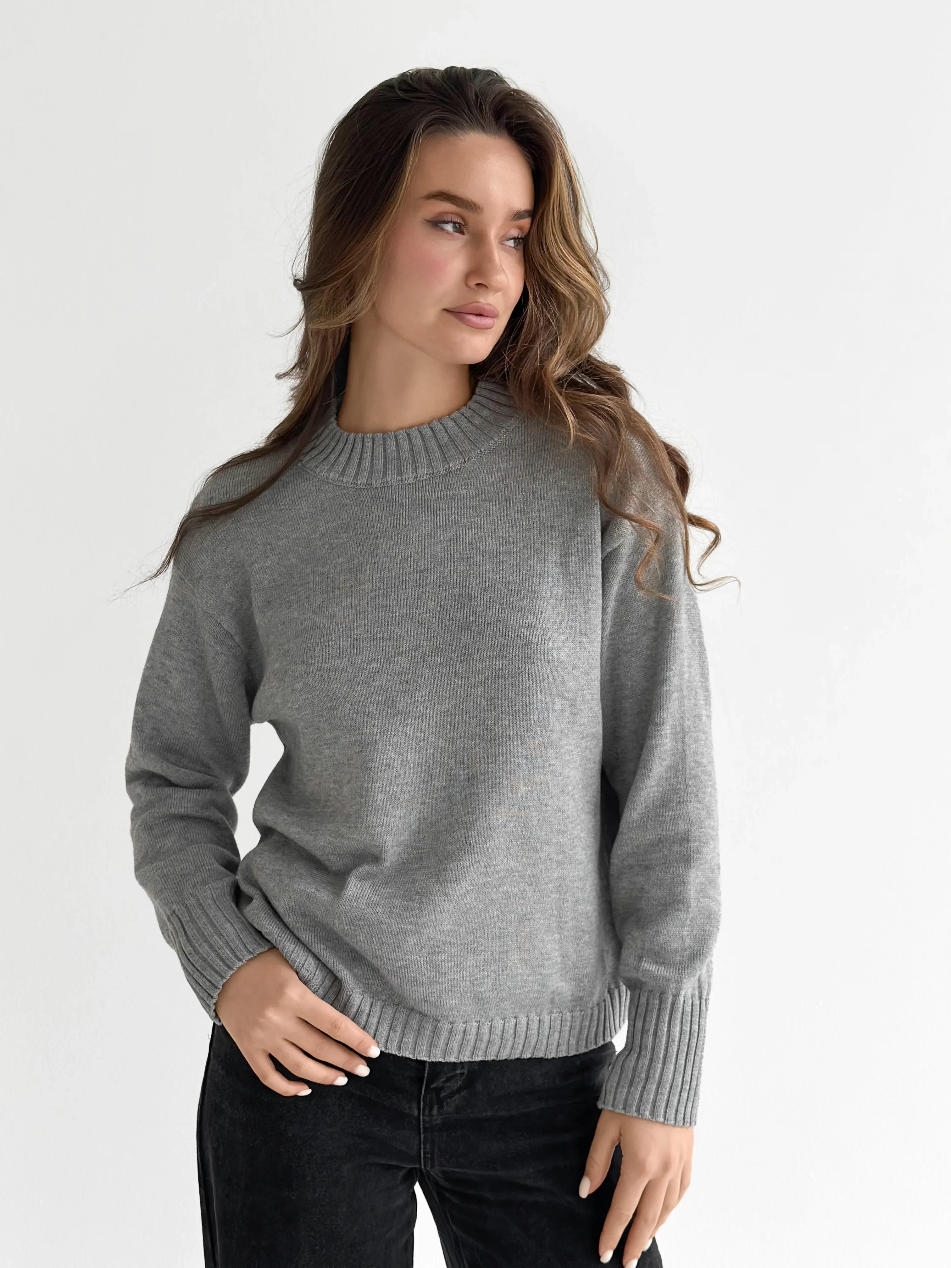 Sweter dziany, szary