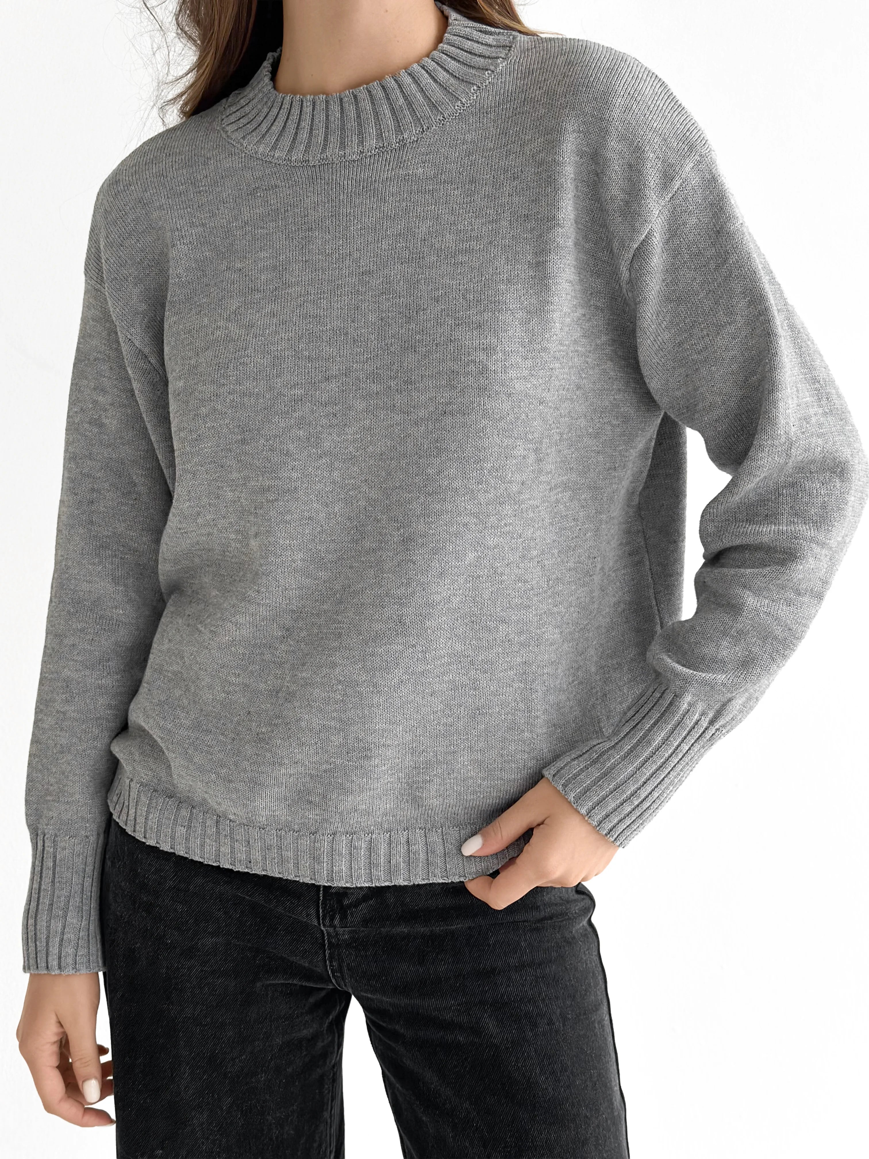 Sweter dziany, szary