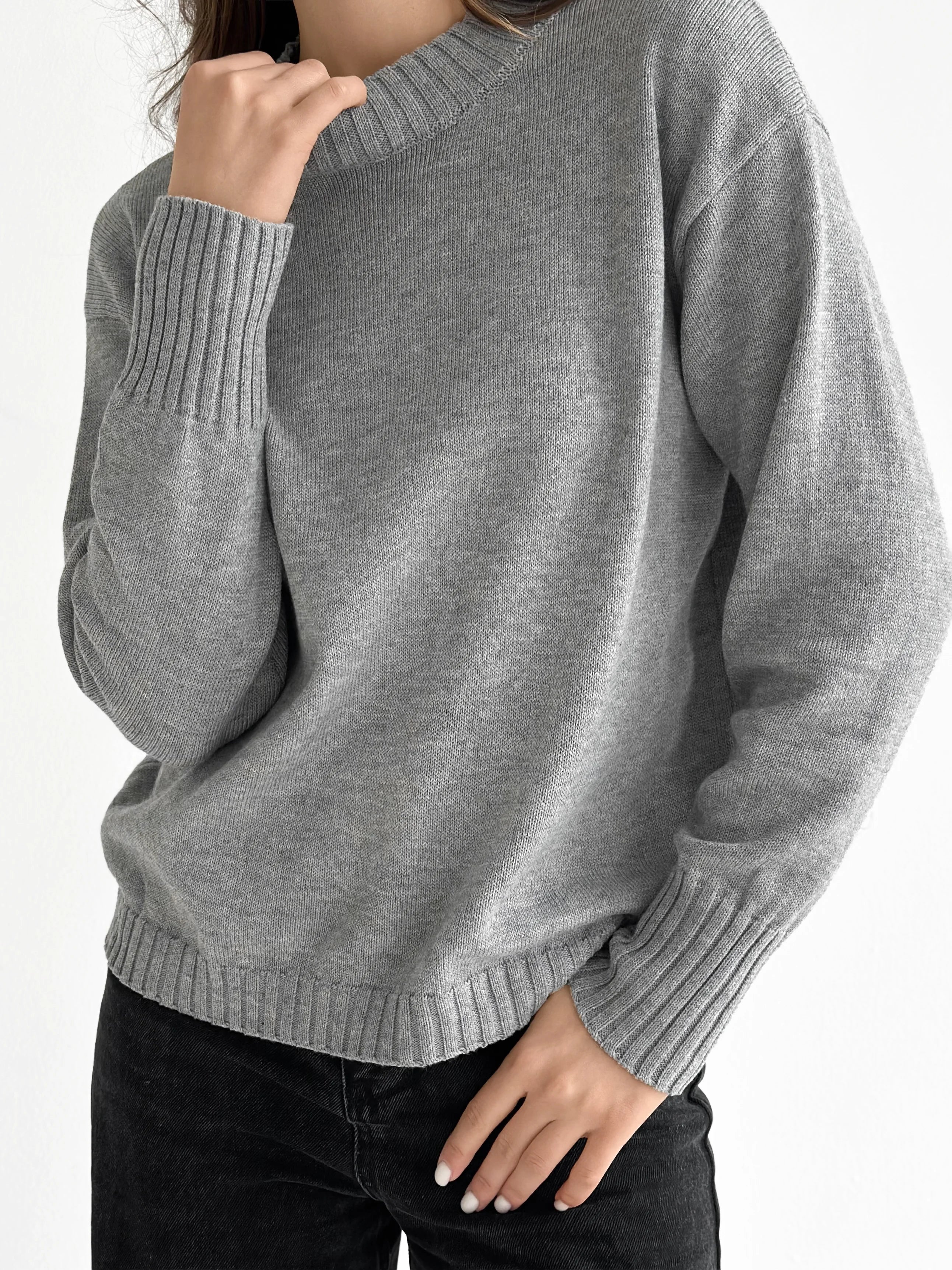Sweter dziany, szary