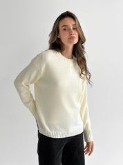 Sweter dziany, kremowy