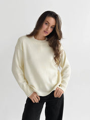 Sweter dziany, kremowy