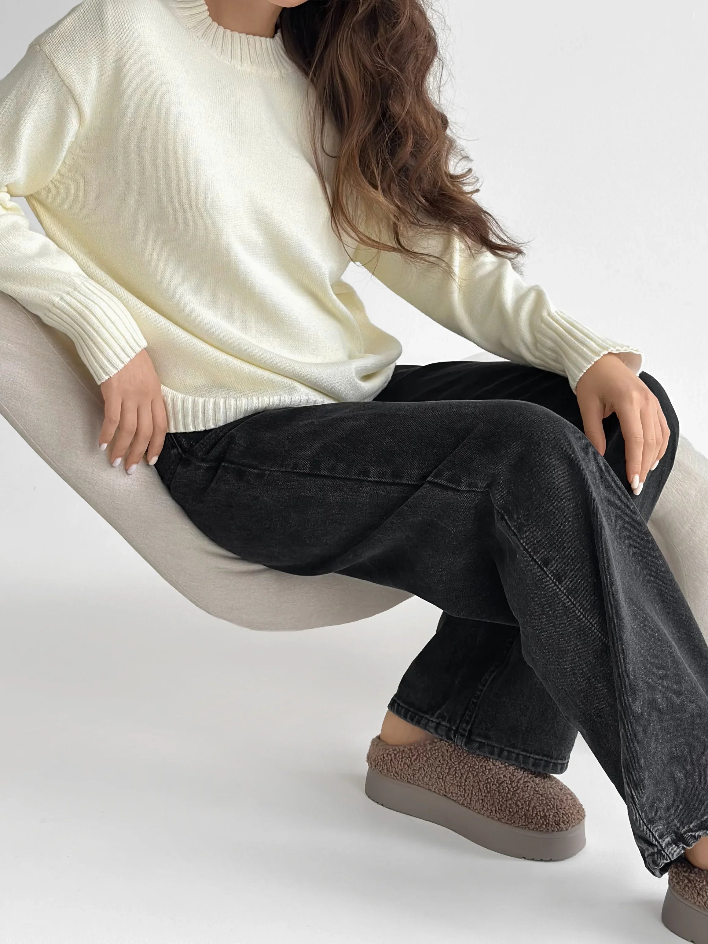 Sweter dziany, kremowy