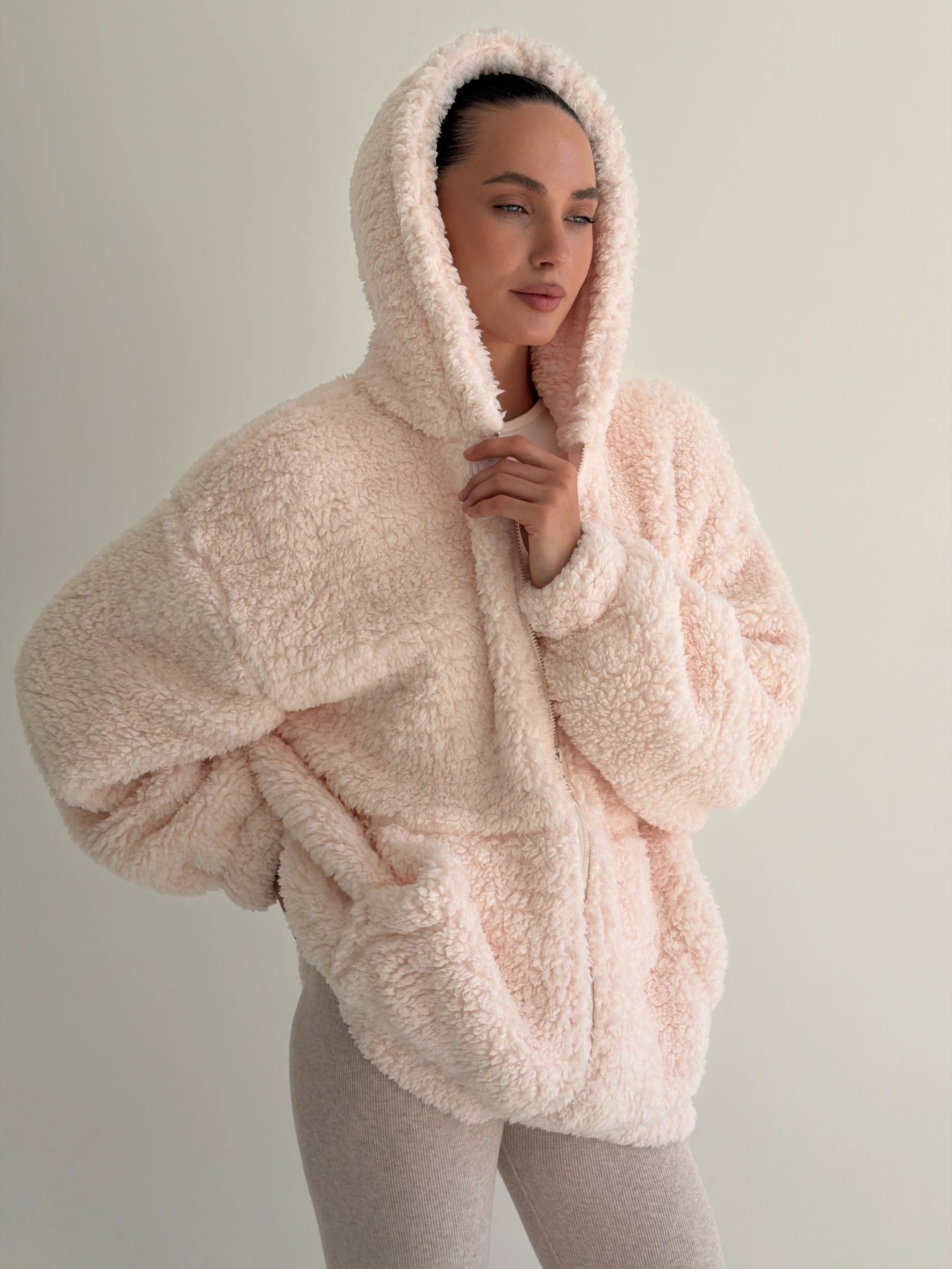 Bluza TEDDY z kapturem, różowa