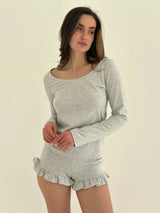 Komplet longsleeve i szorty z falbanami, z dzianiny single jersey, szary