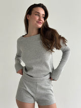 Komplet longsleeve i szorty mini, z dzianiny, szary