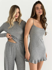 Longsleeve, dzianina prążkowana bez guzika, antracyt