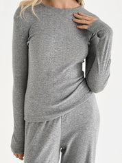 Longsleeve, dzianina prążkowana bez guzika, antracyt