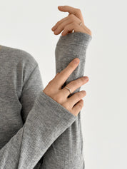 Longsleeve, dzianina prążkowana bez guzika, antracyt