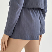 Koszulka longsleeve rozpinana z guzikami, z ribany, granatowa