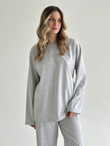 Komplet longsleeve szeroki i spodnie, dzianina single jersey, szary
