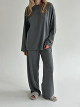 Komplet longsleeve szeroki i spodnie, dzianina single jersey, antracytowy
