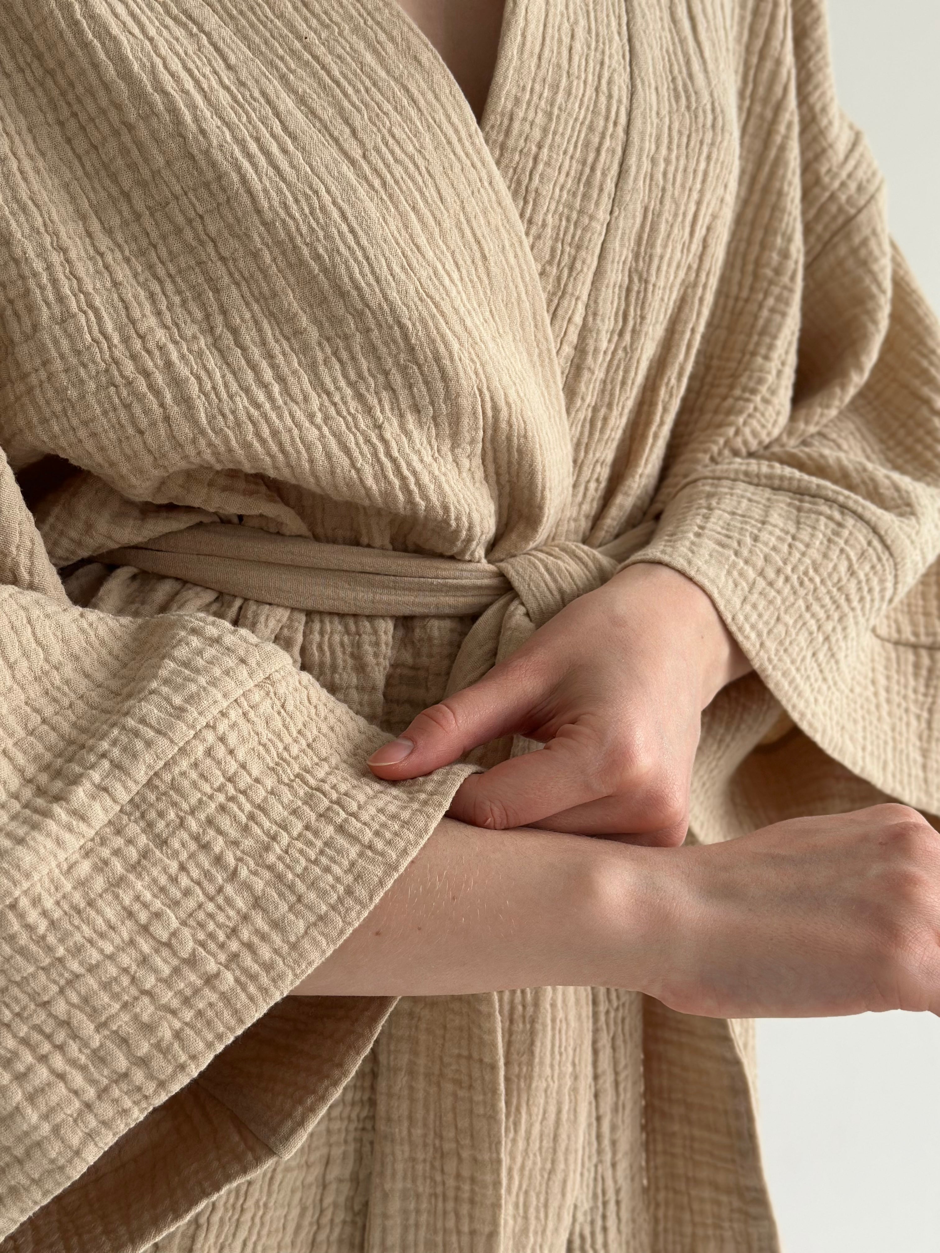 Komplet kimono i szorty muślin dwuwarstwowy, fioletowy