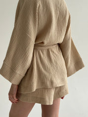 Komplet kimono i szorty muślin dwuwarstwowy, fioletowy
