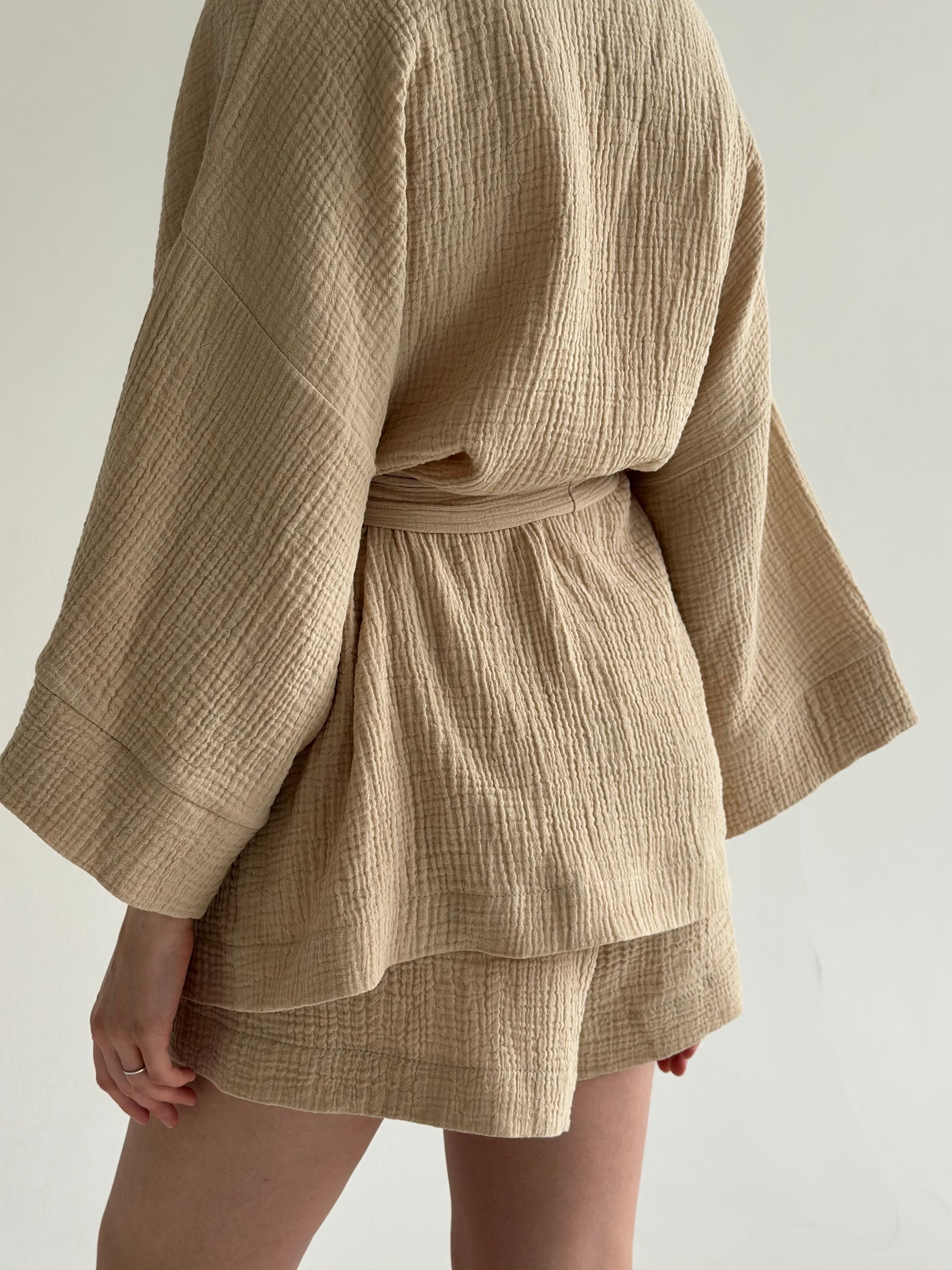 Komplet kimono i szorty muślin dwuwarstwowy, fioletowy