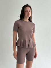 Koszulka z baskinką, dzianina single jersey, czekoladowa