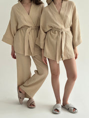 Komplet kimono i szorty muślin dwuwarstwowy, fioletowy