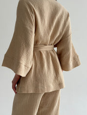 Komplet kimono i spodnie muślin dwuwarstwowy, fioletowy