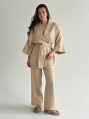 Komplet kimono i spodnie muślin dwuwarstwowy, fioletowy