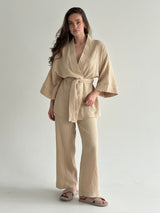 Komplet kimono i spodnie muślin dwuwarstwowy, fioletowy