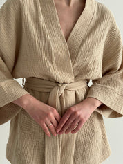 Komplet kimono i szorty muślin dwuwarstwowy, fioletowy