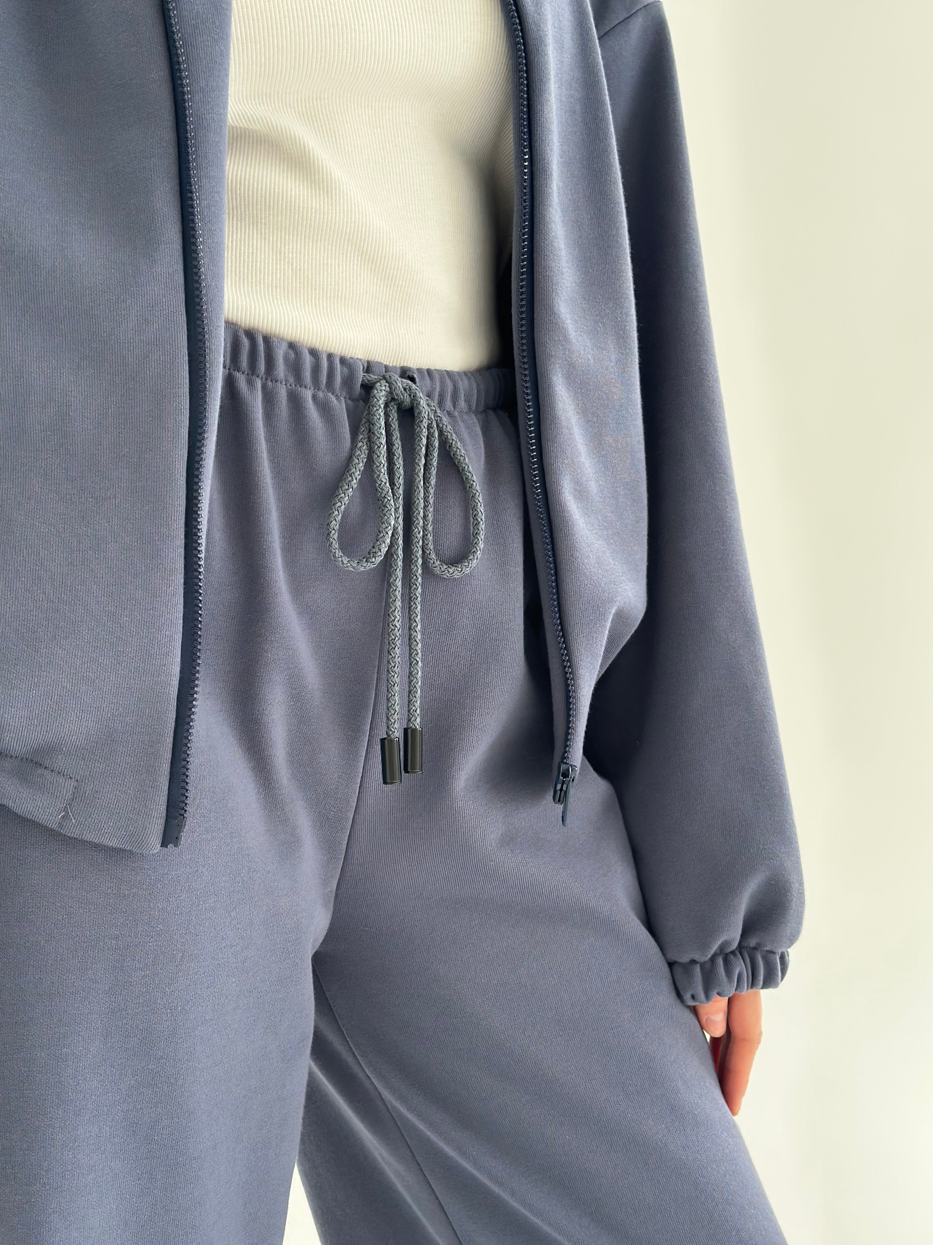 Komplet bluza i spodnie, z dzianiny 2-nitkowej, granatowy