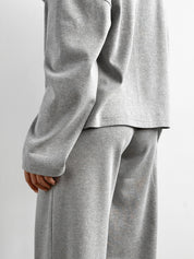 Komplet longsleeve i spodnie szerokie, z dzianiny, szary