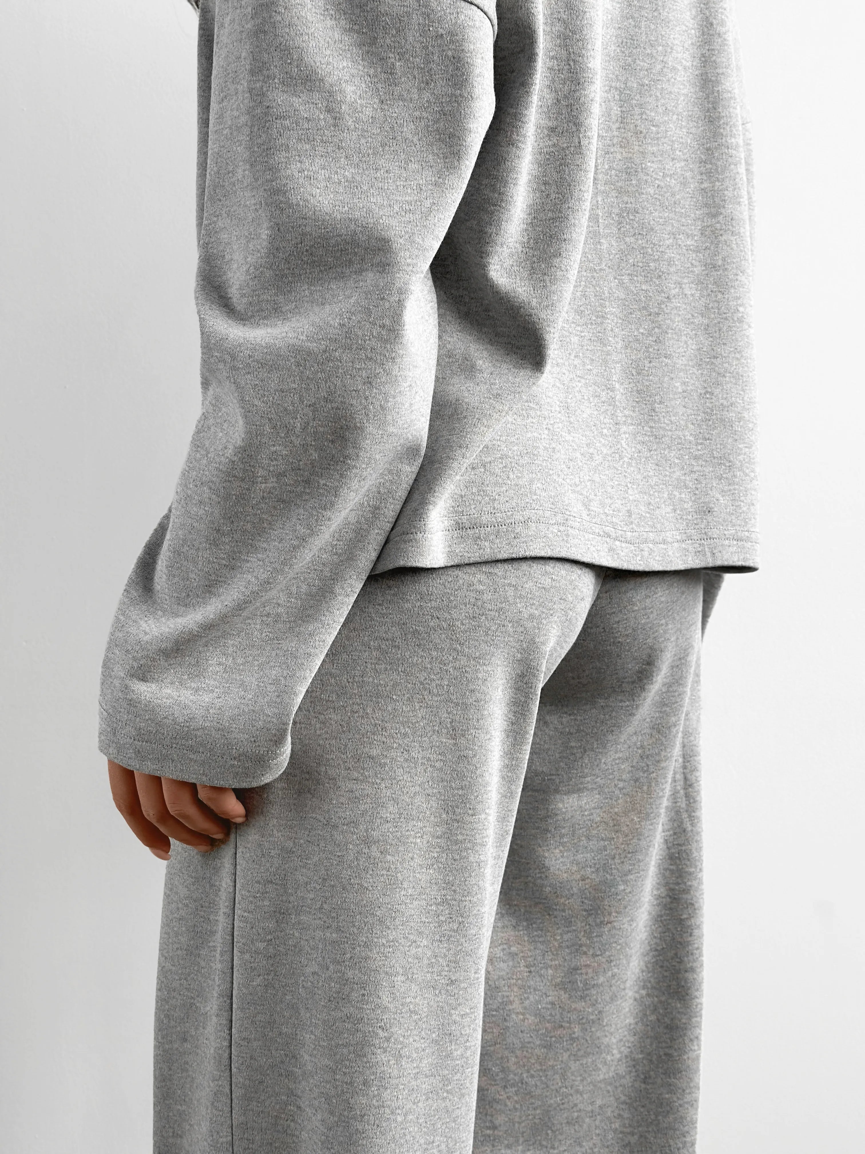 Komplet longsleeve i spodnie szerokie, z dzianiny, szary