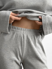 Komplet longsleeve i spodnie szerokie, z dzianiny, szary