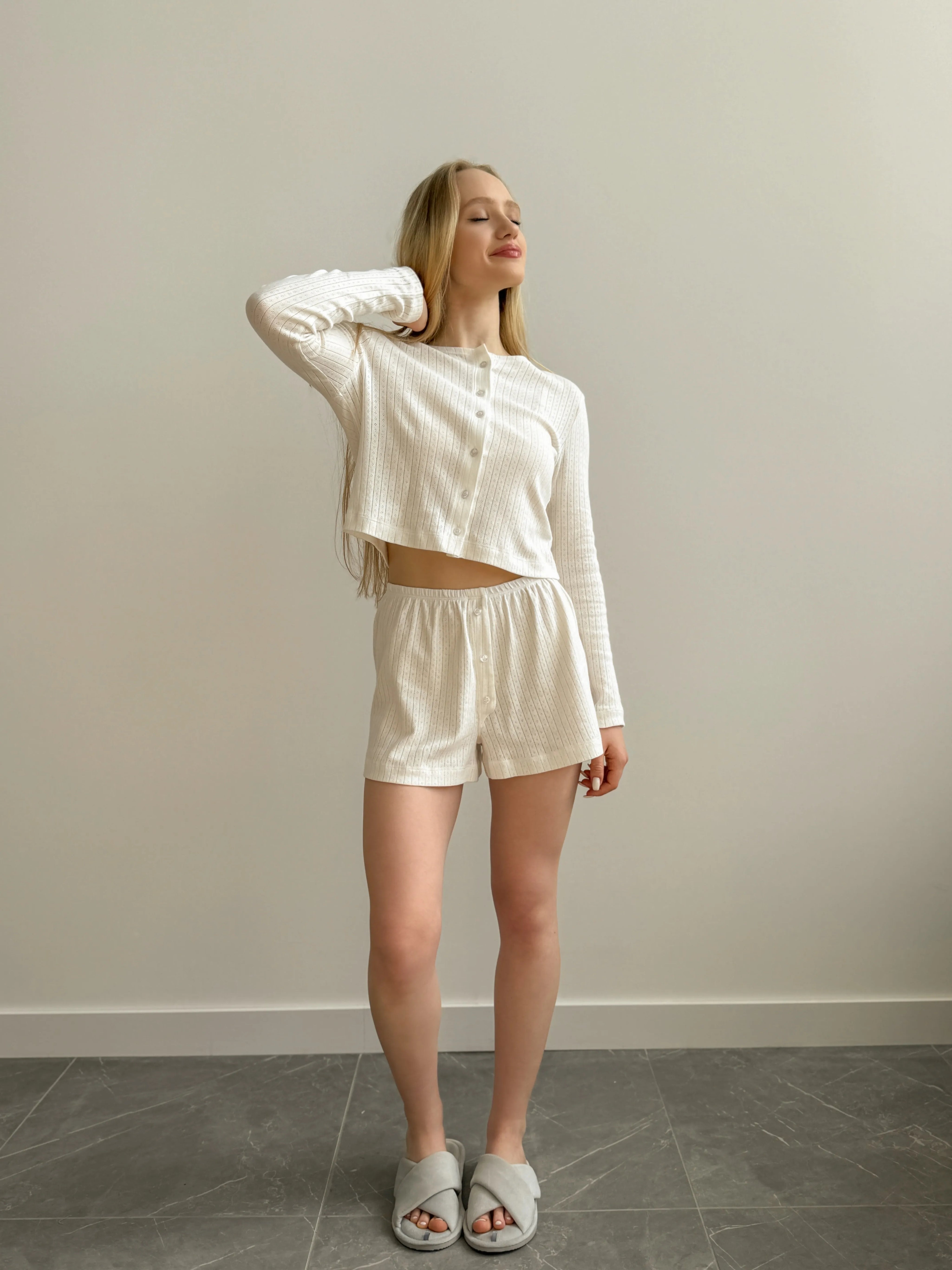 Longsleeve, dzianina prążkowana, mleczny